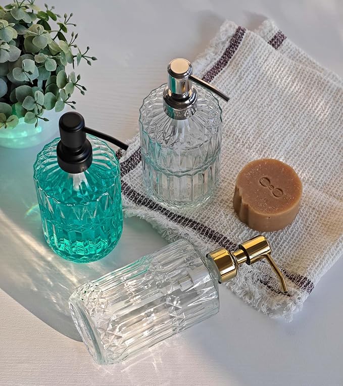 JASAI 18Oz Dazzling Clear Glass Soap Dispenser with Golden Pump for Bathroom, Refillable Kitchen soap Dispenser for Dish Soap, Bathroom Soap Dispenser for Hand Soap, Lotion.(Golden) - Image 6