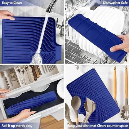 Dish Drying Mat for Kitchen Counter, with Built-in Drain Lip, Food-Grade Silicone, Easy Clean Pad for Countertop Protection, Multi-Functional Use (18x11.8, Midnight Blue) - Image 5
