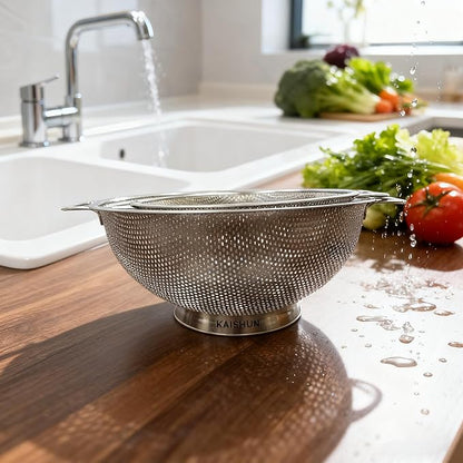 Kaishun Colander Stainless Steel Set(5-Quart and 3-Quart), Kitchen Strainer for Pasta, Fruits Vegetables, Dishwasher Safe - Image 7