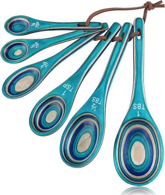 6pcs Measuring Spoons Set, Unique Pakkawood Measuring Spoons Includes 1/8 tsp, 1/4 tsp, 1/2 tsp, 1 tsp, 1/2 tbsp & 1 tbsp for Cooking & Baking, Cute Kitchen Gadgets Gift(Turquoise Blue) by EsieHouzie