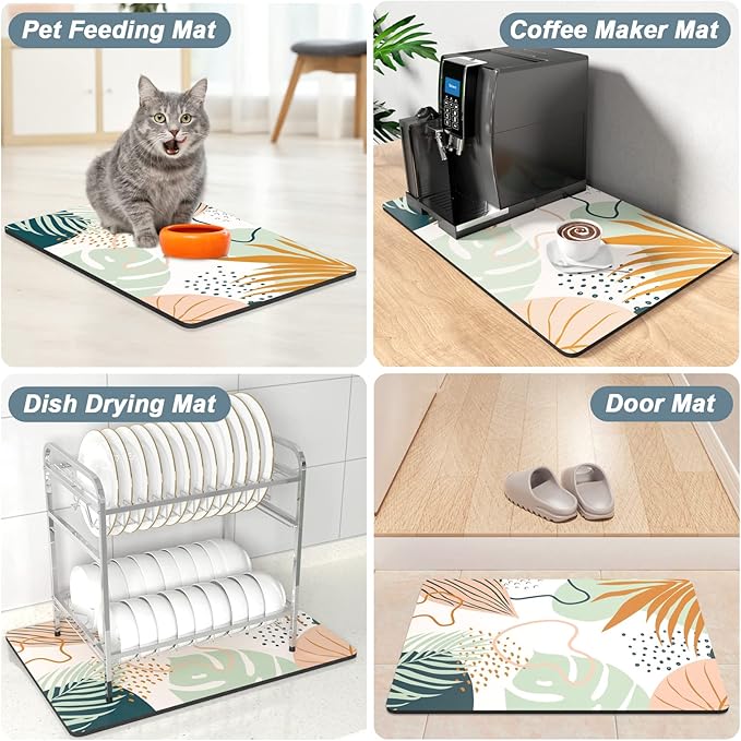 Rnivvi Coffee Mat, 12" x 19" Cute Boho Theme Coffee Bar Mats for Espresso Machine Station Accessories and Organizer, Hide Stain Rubber Backed Absorbent Dish Drying Pad for Kitchen Counter, Tropical - Image 7