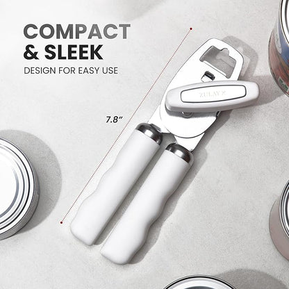 Zulay Kitchen Heavy Duty Stainless Steel Can Opener Manual with Bottle Opener - Rust Proof Manual Can Opener With Turn Knob & Comfy Soft Grip Handles - White - Image 2