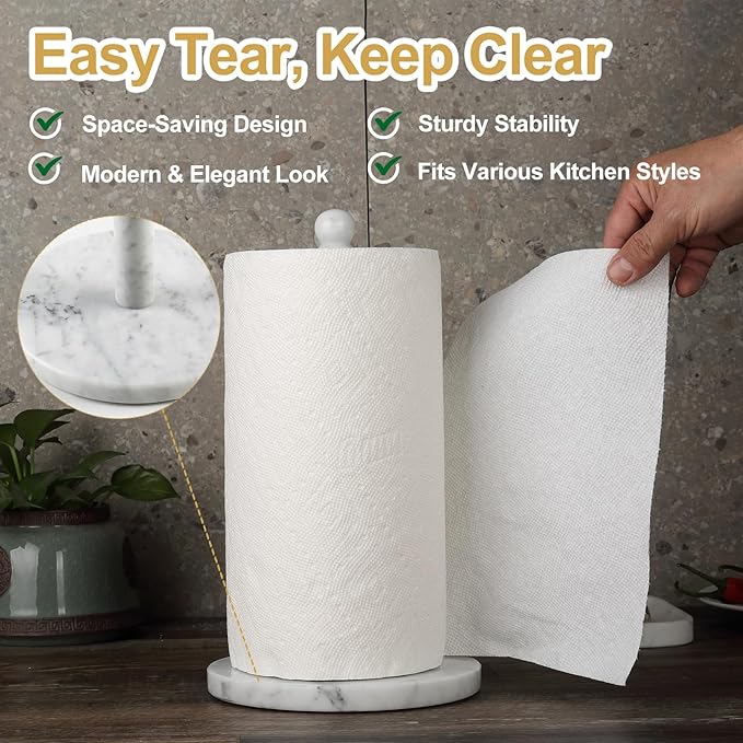 Koville Italian Marble Paper Towel Holder Countertop, Carrara Stone Paper Towel Holder Stand for Kitchen Storage, for Standard or Jumbo-Sized Rolls(Bianco Carrara) - Image 5