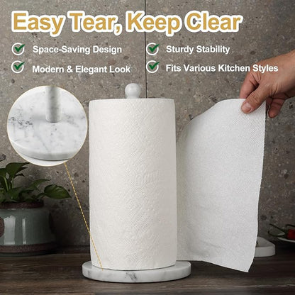 Koville Italian Marble Paper Towel Holder Countertop, Carrara Stone Paper Towel Holder Stand for Kitchen Storage, for Standard or Jumbo-Sized Rolls(Bianco Carrara) - Image 5
