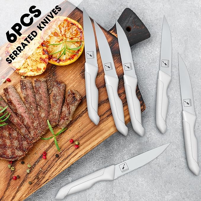 imarku® 14-Piece Kitchen Knife Set with Block and Sharpener, Professional Stainless Steel with Non-Slip Ergonomic Handle, Dishwasher Safe, Home Essential, Gray-White - Image 6