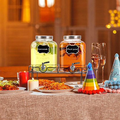 1.6 Gallon Glass Drink dispenser, 2 PCS Beverage Dispenser With Stand, Lemonade Dispenser with Stainless Steel Spigot,Drink Dispensers for Parties,Weddings, Picnic - Image 7