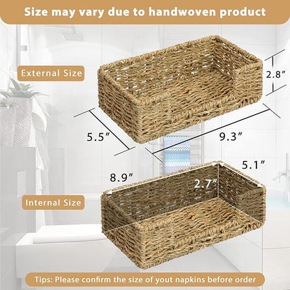 Graciadeco Bathroom Disposable Guest Towel Napkin Holder Long Seagrass Woven Rattan Wicker Table Dinner Paper Hand Guest Towel Napkin Basket Tray Caddy for Kitchen
