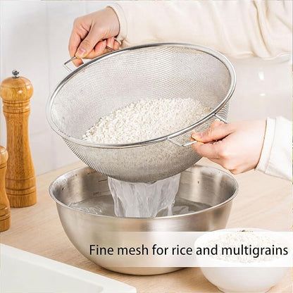 304 Stainless Steel Kitchen Colander Set, 3.5QT Colander with Handle and Bowl, 40 Mesh Fine Strainer, Fast Draining for Rice, Pasta, Fruits & Vegetables, Dishwasher Safe