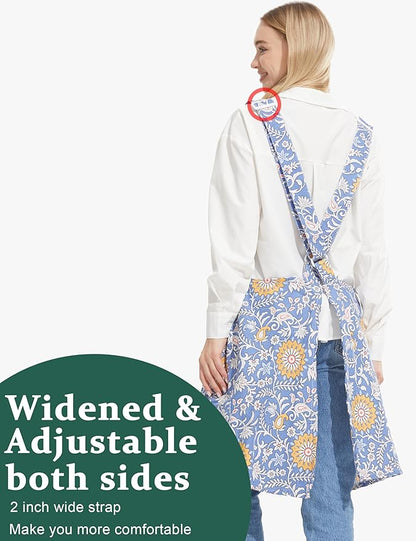 Cozy Adjustable Cross Back Aprons for Women with Pockets Cotton Linen Cooking Kitchen Baking