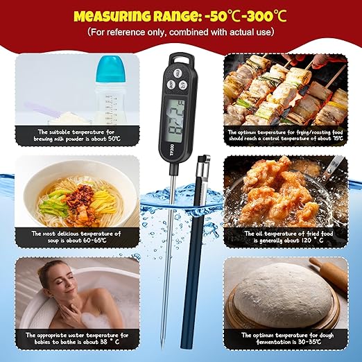 Copkim 12 Pcs Instant Read Meat Thermometer with Long Probe 9.65 Inch Kitchen Cooking Food Candy Waterproof Digital Thermometer for BBQ Water Milk Yogurt Liquid Cooking (Black,White,Red) - Image 4