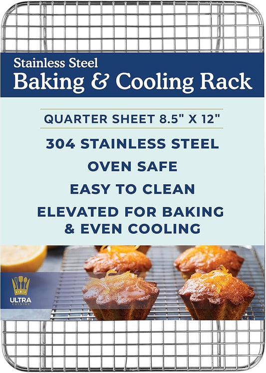 Ultra Cuisine Stainless Steel 8.5 x 12-inch Cooling and Baking Rack - Oven-Safe - Dishwasher-Safe - Heavy Duty - Tight Wire Bake for Oven Cooking - Quarter Sheet Pan - Ideal as Roasting Rack by UltraCuisine