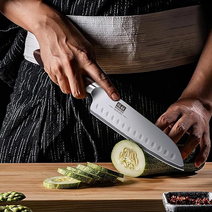 SHAN ZU 7 Inch Chef Knife, High Carbon Japanese 10Cr15Mov Stainless Steel Santoku Knife, Ultra Sharp Professional Kitchen Cooking Knife with Ergonomic Pakkawood Handle - Image 7