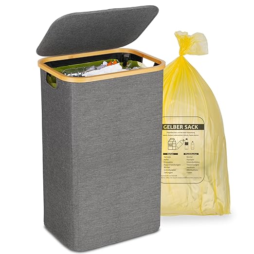 efluky Recycling Bin Holder 100L, 26 Gallon Trash Can with Lid, Garbage Bag Holder for Yellow Bags, Easy Removal, (Inner Bag Not Included) -Grey by efluky