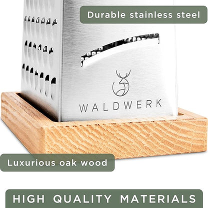 WALDWERK Premium Grater with Etched Stainless Steel Blades - Grater for Kitchen with Oak Wood Base - Box Grater with 4 Sides for Parmesan Cheese, Vegetables, Carrots, or Potatoes - Cheese Grater - Image 7