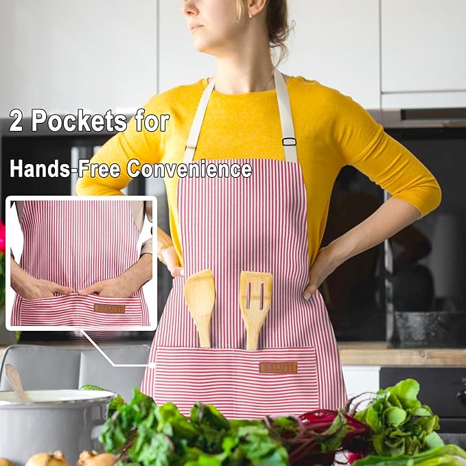 BeLuyi Adjustable Bib Apron with 2 Pockets Chef Cooking Kitchen Restaurant Aprons for Women Men - Image 4