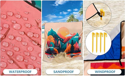 HIHOHO Beach Blanket Waterproof Sandproof Extra Large Beach Mat 79" X 83"/120"x108"for 1-8 Adults Quick Drying Durable Outdoor Picnic Mat for Beach Travel Camping Hiking
