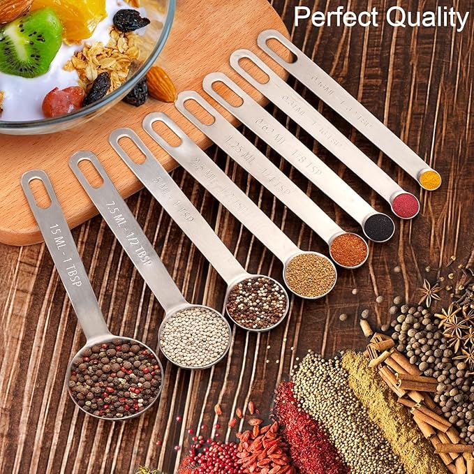 Upgrade 9 PCS Stainless Steel Measuring Spoons Set, Small Tablespoon, Teaspoons, Set 8 with Bonus Leveler for Dry and Liquid, Fits in Spice Jars, 1/32 1/16 1/8 1/4 1/2 1 tsp, 1/2 1 tbsp - Image 7
