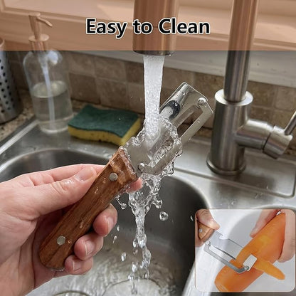 2PCS Multifunctional Vegetable Peeler with Bottle Opener, Wood Handle Stainless Steel Peeler Knife, 2 in 1 Vegetable and Fruit Peeler & Kitchen Tool for Potato, Pumpkin, Apple, Papaya, Carrot