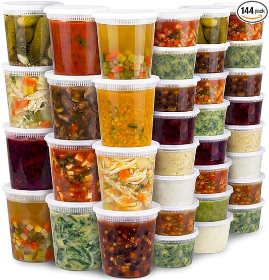 JoyServe 144 Sets Deli Containers with Lids – 16oz & 32oz – Leak Proof, Microwaveable, Dishwasher & Freezer Safe – Plastic Food Storage & Soup Containers by JoyServe