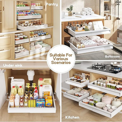 Seinloes 2 Pack Pull Out Cabinet Organizer With Raising Pad for Framed Cabinets,Expandable Width (13"-21") and Depth (13"-17"),3 Slide Rails Slide Out Drawers with Handle,No-Drill Roll Out Shelf,White - Image 7