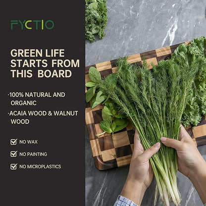 Checkered Cutting Boards for Kitchen, Acacia Wooden Chopping Board with Juice Grooves & Handles, Thickened Butcher Block for Meat, Vegetables and Fruits with Gift Box, 16" x 11" x 1.4" - Image 3