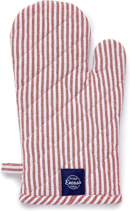 Encasa XO Long 12"x7" Oven Microwave Hand Gloves Mitts (2 pc Set) for Kitchen Cooking & Baking - Heat Resistant, Thick & Safe, Protection of Hands from Hot Utensils - Ticking Red