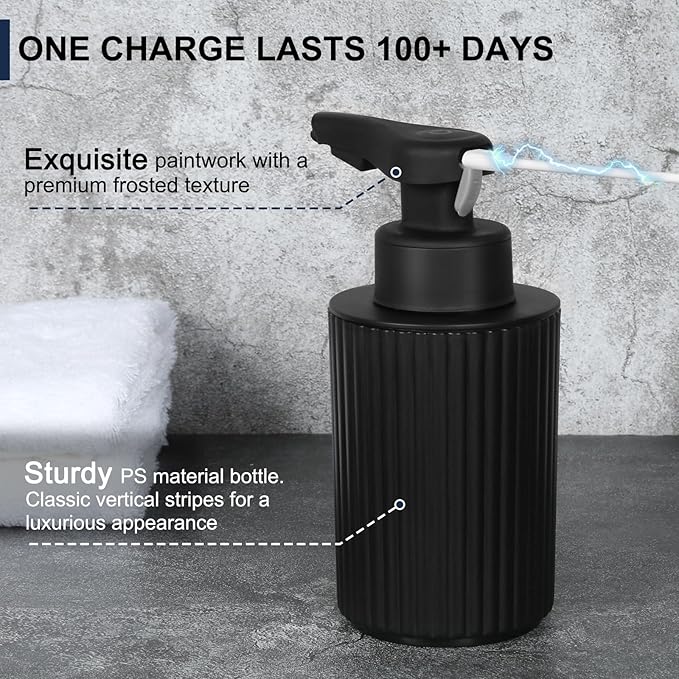 Automatic Soap Dispenser Foaming Touchless: 9oz Black Plastic - Rechargeable Electric Smart Auto Foam Soap Dispenser - Hand Dish Bathroom Kitchen - Image 3