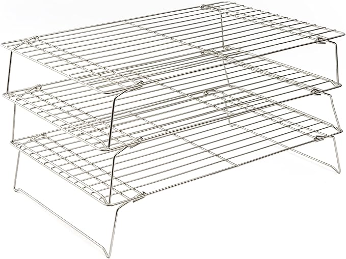Ultra Cuisine Heavy Duty 3 Tiers Stackable, 16" x 10" Cooling Rack for Cooking and Baking - Professional Grade Premium 100% Stainless Steel Baking Rack & Wire Cooling Mesh - Dishwasher Safe - Pack 3 by UltraCuisine