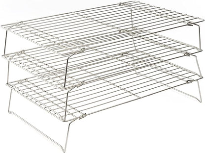 Ultra Cuisine Heavy Duty 3 Tiers Stackable, 16" x 10" Cooling Rack for Cooking and Baking - Professional Grade Premium 100% Stainless Steel Baking Rack & Wire Cooling Mesh - Dishwasher Safe - Pack 3 by UltraCuisine