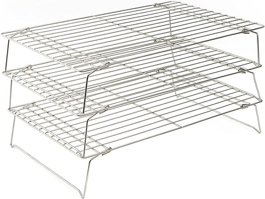 Ultra Cuisine Heavy Duty 3 Tiers Stackable, 16" x 10" Cooling Rack for Cooking and Baking - Professional Grade Premium 100% Stainless Steel Baking Rack & Wire Cooling Mesh - Dishwasher Safe - Pack 3 by UltraCuisine