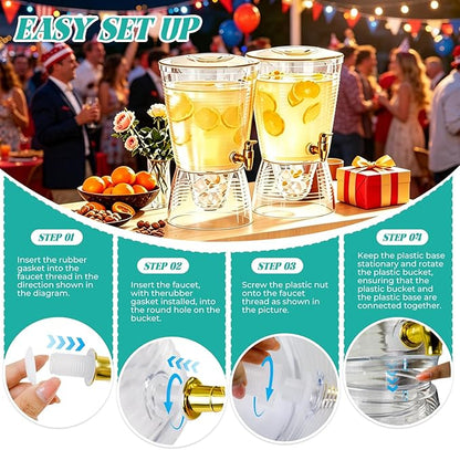 2 Pack Drink Dispenser for Parties 1.6 Gallon, Large 6L Plastic Water Dispenser, Juice Beverage Dispensers for Counter Tops for Restaurants, Hotels, BBQ, Picnic, Party