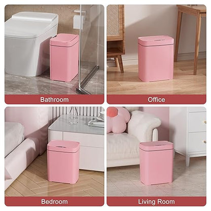 Vanpopubs 2 Pack 2.7 Gal Bathroom Trash Can with Lid, Automatic Trash Can Small Smart Garbage Can Touchless, Slim Motion Sensor Waterproof Plastic Trash Bins for Bedroom Office Kitchen Toilet Pink - Image 9