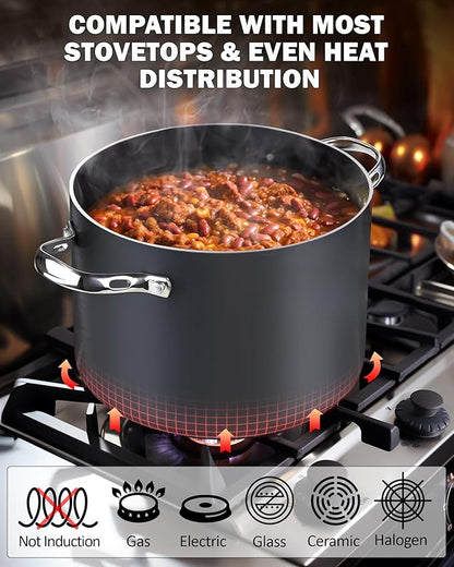 Cooks Standard Stockpot Dutch Oven Casserole with Glass Lid, 8-Quart Classic Hard Anodized Nonstick Soup Pot, Black