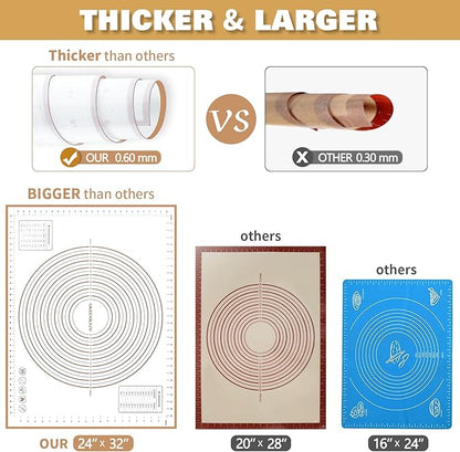 Silicone Pastry Mat Extra Thick Large Non Stick Baking Supplies Kitchen Counter Cooking Rolling Dough Sheet Pie Crust Sourdough Bread Oven Liner with Measurement (L-16''(W)*24''(L), 3#Gold) - Image 5