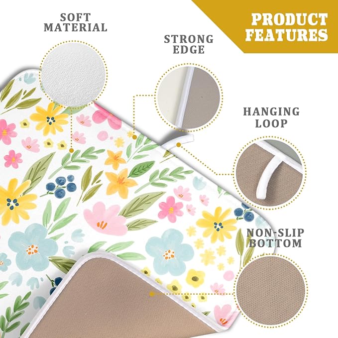 Spring Dish Drying Mat for Kitchen Counter Cute Floral Summer Holiday Microfiber Absorbent Dish Draining Reusable Washable Foldable 16"x18" - Image 4