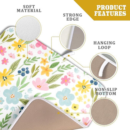 Spring Dish Drying Mat for Kitchen Counter Cute Floral Summer Holiday Microfiber Absorbent Dish Draining Reusable Washable Foldable 16"x18" - Image 4