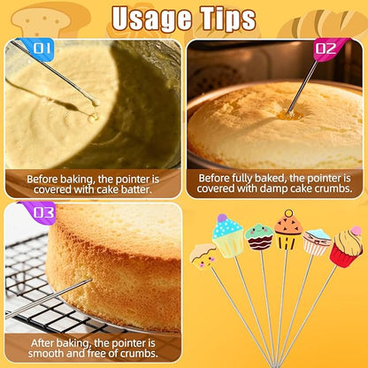 6pcs Cake Test for Baking, Durable Stainless Steel Cake Test Stick Baking Doneness Tester Sets Reusable Kitchen Bakery Tools for Cupcake Bread Muffin Supplies