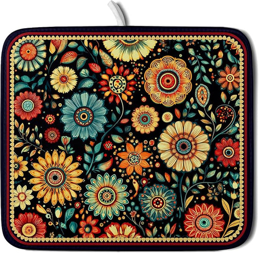 Bohemian Style Flowers Drying Pad Boho Floral Dish Drying Mat for Kitchen Counter Absorbent Microfiber Drainer Rack Mat by Giwawa
