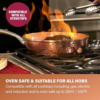 Gotham Steel Hammered 15 Pc Ceramic Cookware Set Nonstick, Induction Pots and Pans Set Non Stick with Bakeware Set & Steamer for Cooking, Non Toxic PFOA PFOS Free, Oven & Dishwasher Safe - Copper - Image 5
