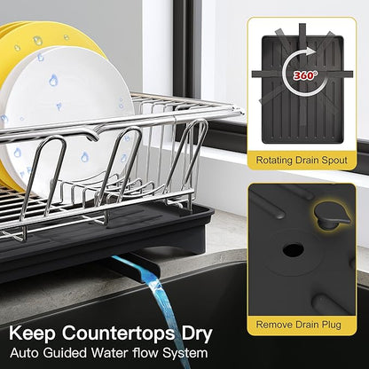 JASIWAY Dish Drying Rack in Sink, Expandable Stainless Steel Dish Drainers with Drainboard for Kitchen Counter, Space Saving Dish Dryer Rack, Over The Sink Dish Racks with Utensil Holder, Sliver - Image 8