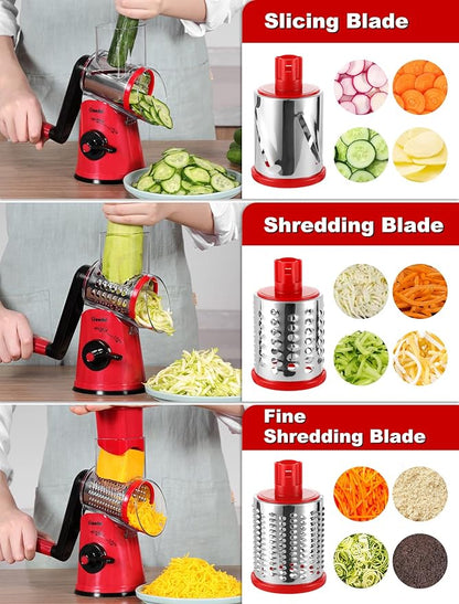 Geedel Rotary Cheese Grater Cheese Shredder with 5 Interchangeable Blades - Upgraded Rotary Grater Featuring Strong Suction Base for Cheese Shredding, Wavy Slicing, Nut Grinding, and Ice Shaving - Image 4