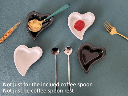 Coffee & Tea Spoon and Rest Set for Coffee Bar Accessories, Heart Cute Mini & Small Coffee Spoon Rest & Holder for Coffee Station & Bar, Teaspoon Rest & Holder (White Rest with Silver Spoon*2) - Image 8