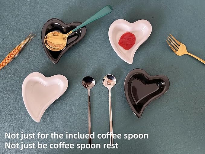 Coffee & Tea Spoon and Rest Set for Coffee Bar Accessories, Heart Cute Mini & Small Coffee Spoon Rest & Holder for Coffee Station & Bar, Teaspoon Rest & Holder (White Rest with Silver Spoon) - Image 8