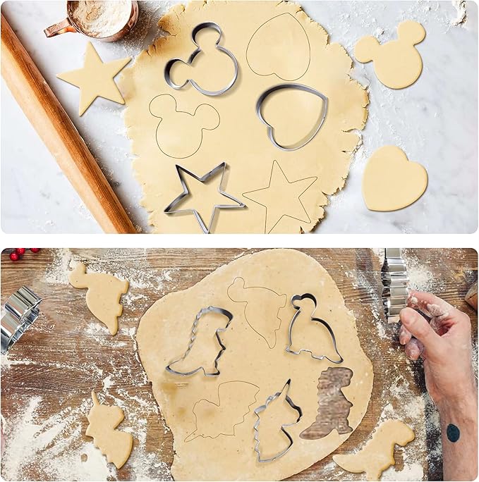 Stainless Steel Cookie Cutters, Pastry Cutter, Dough Cutter & Biscuit Cutter Set For Baking (10 Pcs/Set), Mickey Unicorn Dinosaur Heart Star Cookie Cutters for Kids Birthday Party - Image 2