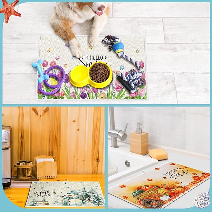 Teenyyou 4 Pcs Seasonal Dish Drying Mats for Kitchen 24"x 16" Winter Holiday Microfiber Absorbent Washable Drainer Mat for Counter Spring Summer Fall Home Accessories Decoration(Nature) - Image 5