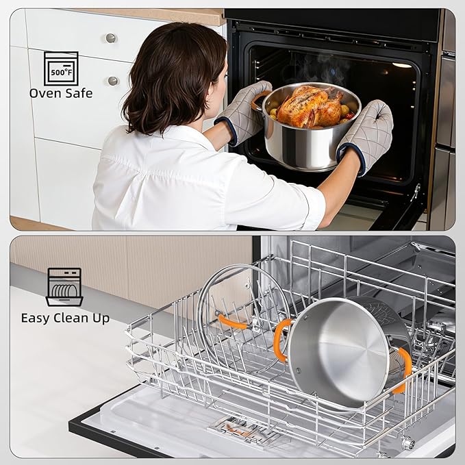 Ciwete Stainless Steel Stock Pot, 5.2 Quart Soup Pot with Lid, Heavy-Duty Thick Bottom Induction Cooking Pot for Pasta, Stew & Simmering, Even Heating, Compatible with All Cooktops, Dishwasher Safe - Image 7