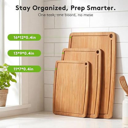 Bamboo Cutting Boards for Kitchen,Carbonized Wood Cutting Board with Deep Juice Groove for Chopping Meat, Vegetables, Fruits, Nuts,Lightweight & Durable,Ideal Kitchen Gy - Image 5