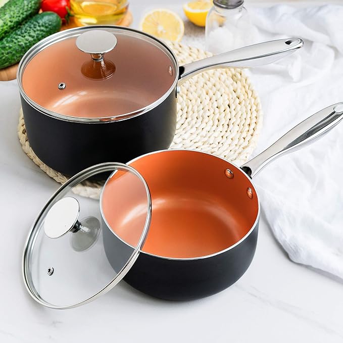 MICHELANGELO Nonstick 1Qt & 2Qt Copper Sauce Pan Set with Lid, Small Pot with Lid, Ceramic Nonstick Saucepan Set, Small Sauce Pots - Image 6