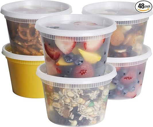 GUSTO [48 Sets 16 oz. Plastic Deli Disposable Food Storage Containers With Airtight Lids (Formerly Comfy Package) by GUSTO