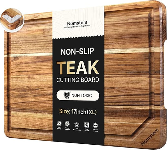 Teak Wood Cutting Board 17inch Wooden Chopping Board with Grip Handles Bamboo High-end Mother Gifts Best Mama Mommy Christmas Xmas Birthday Law Step Stepmom Have Everything Good Unique Present XL by Unknown